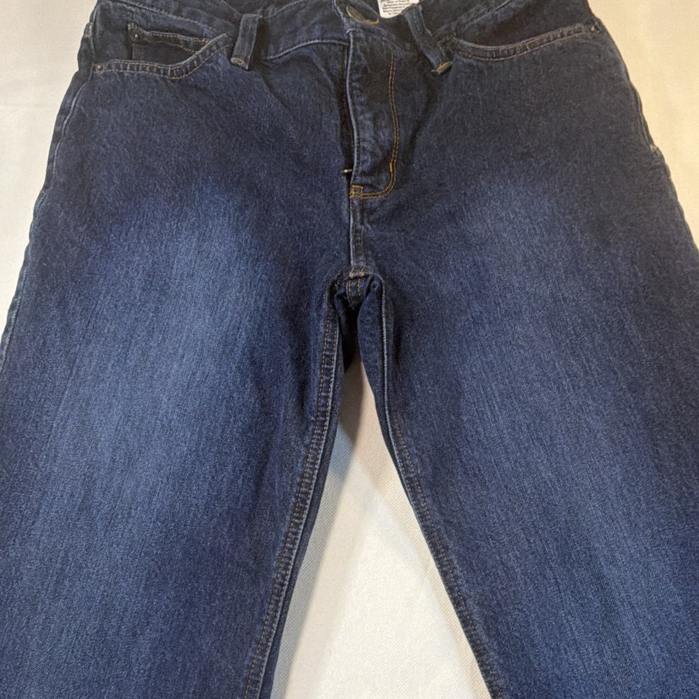 Eddie Bauer Womens Flannel Lined Jeans 8 Dark Wash Straight Leg Winter Denim - Picture 2 of 15